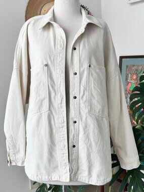 Zara Womens Jacket Off White Snap Front Dropped Shoulder Sleeve L